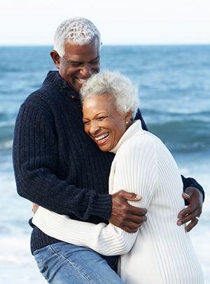 Old couple embracing