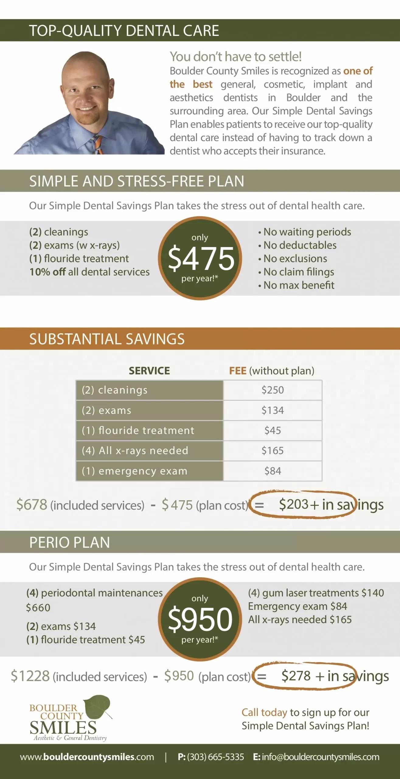 Chart explaining simple dental savings plan at Boulder County Smiles